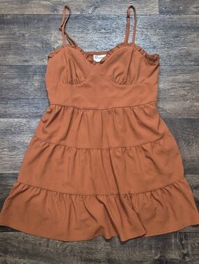 No Boundaries Rust Orange Tiered Spaghetti Strap Dress